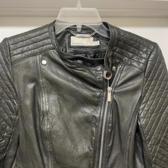 KAREN MILLEN Black Leather Moto Biker Jacket - Picture 2 of 11